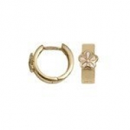 14K  Yellow Gold Children s  Flower  Huggie Earrings with Pink Enamel