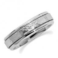 14k White Gold 6mm Fancy Wedding Band with Hammer Finish