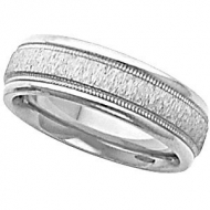 14k White Gold 6 75mm Fancy Wedding Band with Milgrain