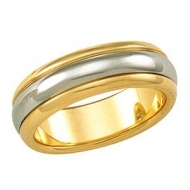 14k Two Tone 6mm Ridged Wedding Band