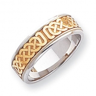14k Two Tone 7mm Design Etched Wedding Band