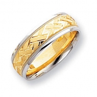 14k Two Tone 7mm Design Etched Wedding Band