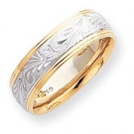 14k Two Tone 7mm Design Etched Wedding Band