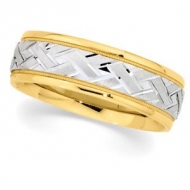 14k Two Tone 7mm Design Etched Wedding Band