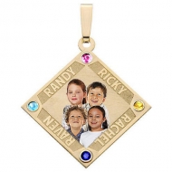 Diamond Shaped Pendant w  4 Names and 4 Birthstones