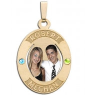 Oval W  2 Names Etched and Two Birthstones
