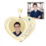 Heart with One and Birthstone One Name Pierced