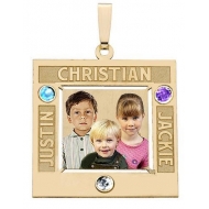 Large Square Shaped Pendant w  3 Names and Three Birtstones