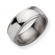Titanium Grooved and Beaded 8mm Polished Wedding Band