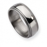 Titanium Grooved and Beaded 8mm Polished Wedding Band