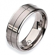 Titanium Grooved 8mm Satin and Polished Ridged Edge Wedding Band