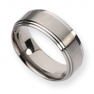 Titanium Ridged Edge 8mm Satin and Polished Wedding Band