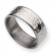 Titanium Sterling Silver Inlay Celtic Knot Flat  Polished Wedding Band