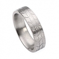 Titanium Tread Design 6mm Satin Flat Wedding Band
