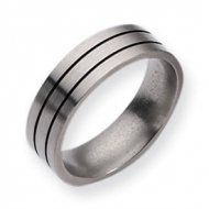 Titanium Black Enamel Flat Grooved 7mm Brushed Wedding Band