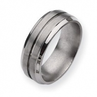Titanium Grooved Ridged Edge 8mm Satin and Polished Wedding Band