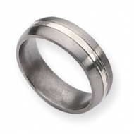 Titanium Grooved 7mm Satin and Sterling Silver Polished Wedding Band