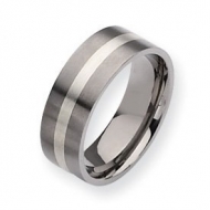 Titanium Sterling Silver Inlay 8mm Satin Wedding Band