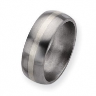 Titanium Sterling Silver Inlay 8mm Brushed Round Wedding Band