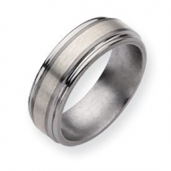 Titanium Sterling Silver Inlay 8mm Brushed and Polished Wedding Band
