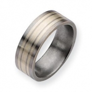 Titanium Sterling Silver Inlay Flat 8mm Brushed Wedding Band
