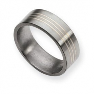 Titanium Sterling Silver Inlay Flat 8mm Brushed Wedding Band