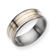 Titanium Sterling Silver Inlay Concave 8mm Satin and Polished Band