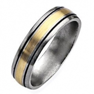 Titanium 14k Gold Inlay 6mm Brushed and Antiqued Wedding Band