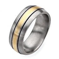 Titanium 14k Gold Inlay 8mm Brushed and Antiqued Wedding Band