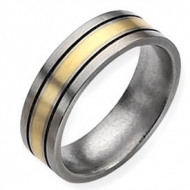 Titanium 14k Gold Inlay Flat 7mm Brushed and Antiqued Wedding Band