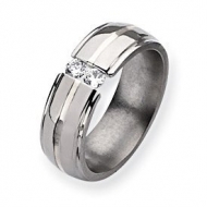 Titanium 8mm Diamond Grooved Polished Wedding Band