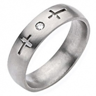 Titanium Cross 6mm Diamond Brushed Wedding Band