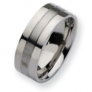 Stainless Steel Flat 8mm Satin and Polished Wedding Band