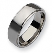 Stainless Steel Ridged Edge 8mm Polished Wedding Band