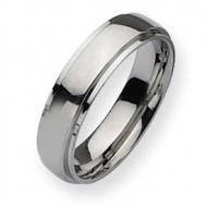 Stainless Steel Ridged Edge 6mm Polished Wedding Band