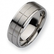 Stainless Steel Grooved 8mm Satin and Polished Wedding Band