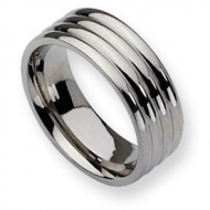 Stainless Steel Grooved 8mm Polished Wedding Band