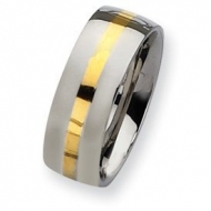Stainless Steel and 14k Gold Inlay 8mm Polished Wedding Band