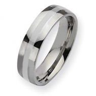 Stainless Steel Silver Inlay 6mm Polished Wedding Band