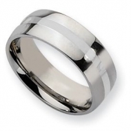 Stainless Steel Silver Inlay 8mm Polished Wedding Band