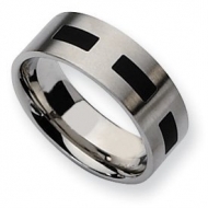 Stainless Steel Black Accent Flat 8mm Satin Wedding Band