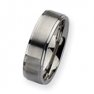 Stainless Steel Ridged Edge 7mm Satin and Polished Wedding Band