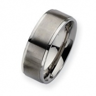 Stainless Steel Ridged Edge 8mm Satin and Polished Wedding Band