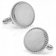 Sterling Silver Round  Rope Frame  Engraveable Cufflinks