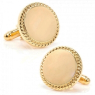 Gold Plated 24K  Round  Rope Frame  Engraveable Cufflinks