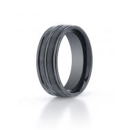 Black Ceramic  Seranite  Ridged Edge Comfort Fit 8mm Wedding Band