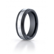 Ridged Edge Black Ceramic   Tungsten Comfort Fit 7mm Wedding Band
