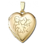 Solid 14K Yellow Gold  Mom with Daughter and Two Sons  Locket