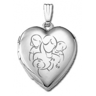 14K White Gold  Mom with Daughter and Two Sons  Locket