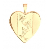 Solid 14K Yellow Gold  Butterfly  Heart  Locket